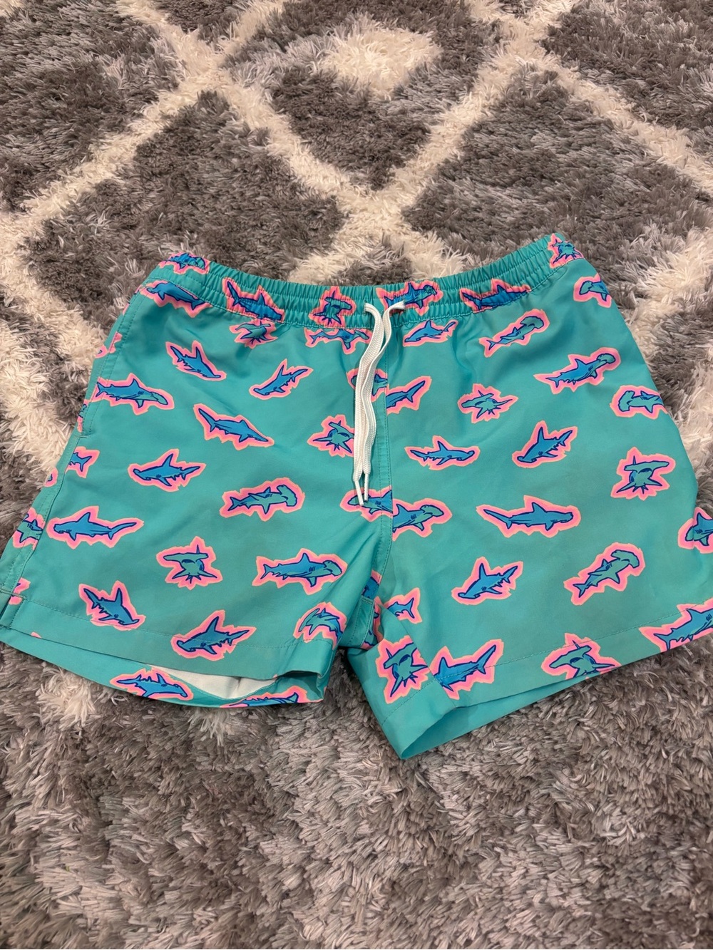 Chubbies swim shorts. Youth large 14/16. Green with sharks lined.